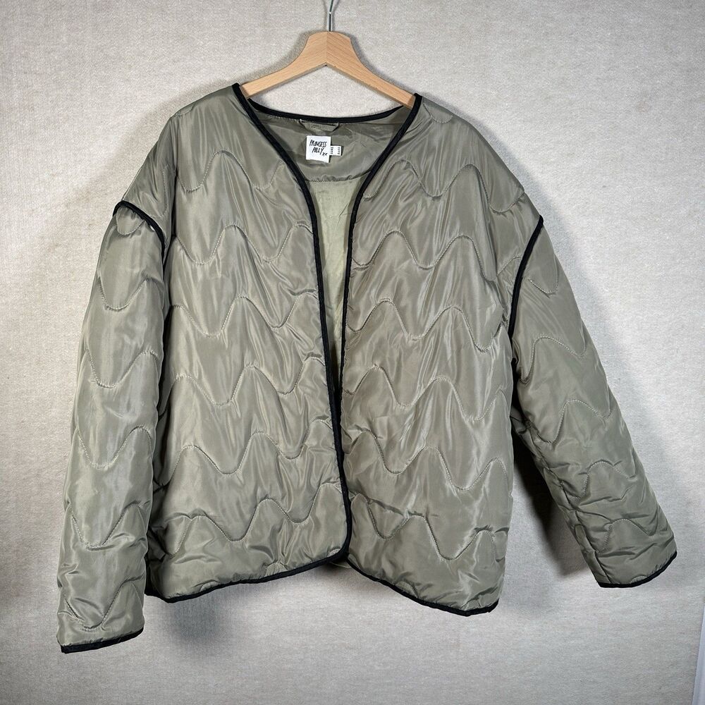 Princess Polly Quilted Open Army Green Jacket Oversized Coat US 10
